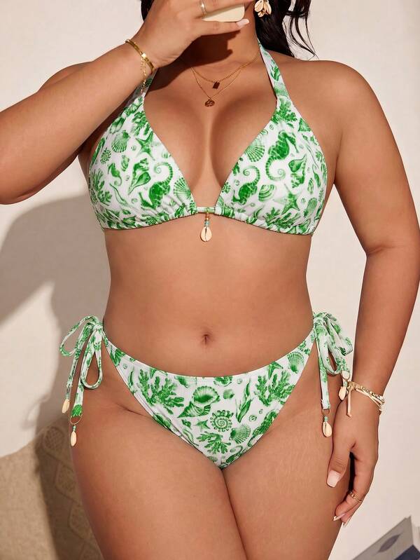 Biquíni Cortininha Com Amarração Estampado Plus Size
