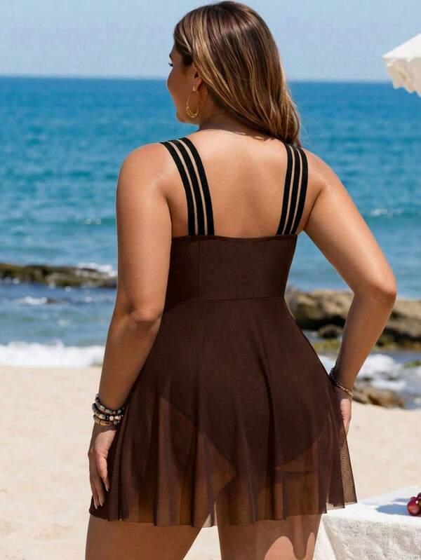 Maiô Regata Transparência Com Saia Modelador Plus Size
