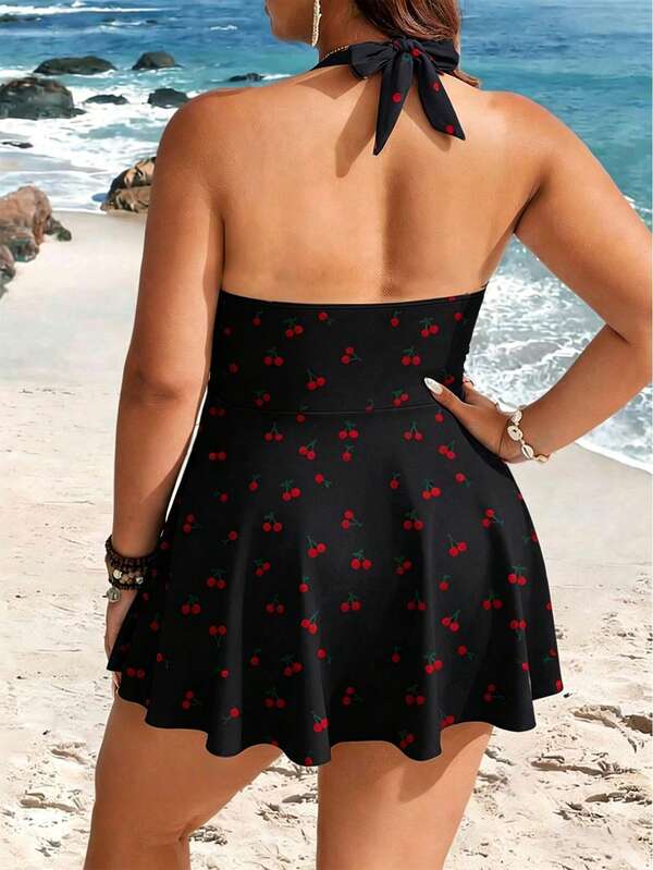 Tankini Frente Única Decote V Alongado Estampado Plus Size
