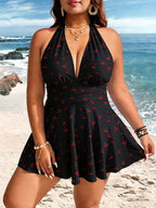 Tankini Frente Única Decote V Alongado Estampado Plus Size