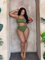Biquíni Cintura Alta Texturizado Alta Cobertura Plus Size