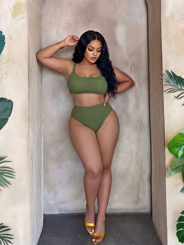 Biquíni Cintura Alta Texturizado Alta Cobertura Plus Size