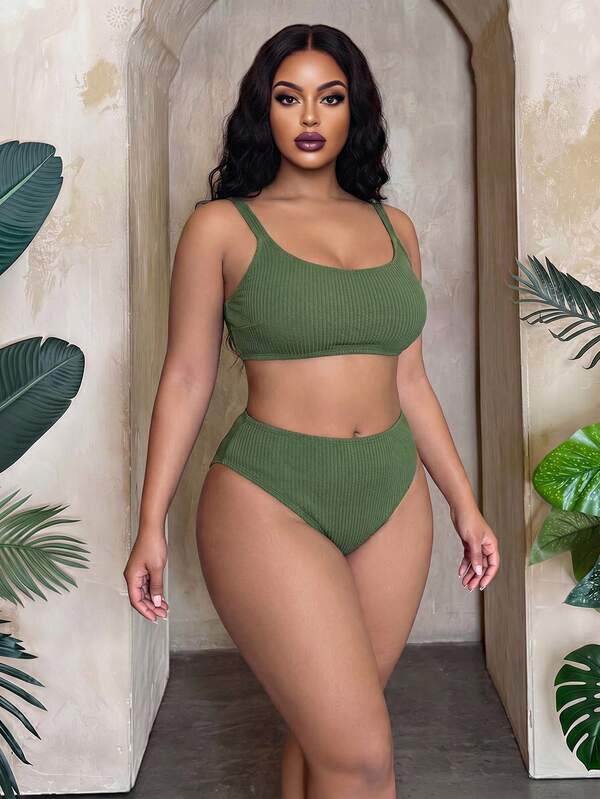 Biquíni Cintura Alta Texturizado Alta Cobertura Plus Size