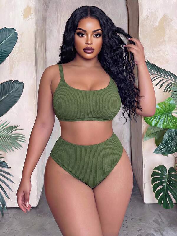 Biquíni Cintura Alta Texturizado Alta Cobertura Plus Size