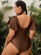 Maiô Decote V Franzido Com Babados Modelador Plus Size
