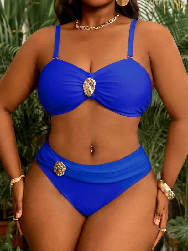 Biquíni Bandeau Cintura Alta Franzido Com Aviamento Plus Size