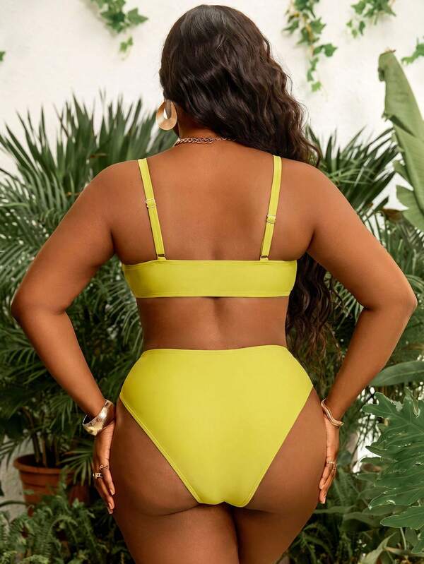 Biquíni Bandeau Cintura Alta Franzido Com Aviamento Plus Size