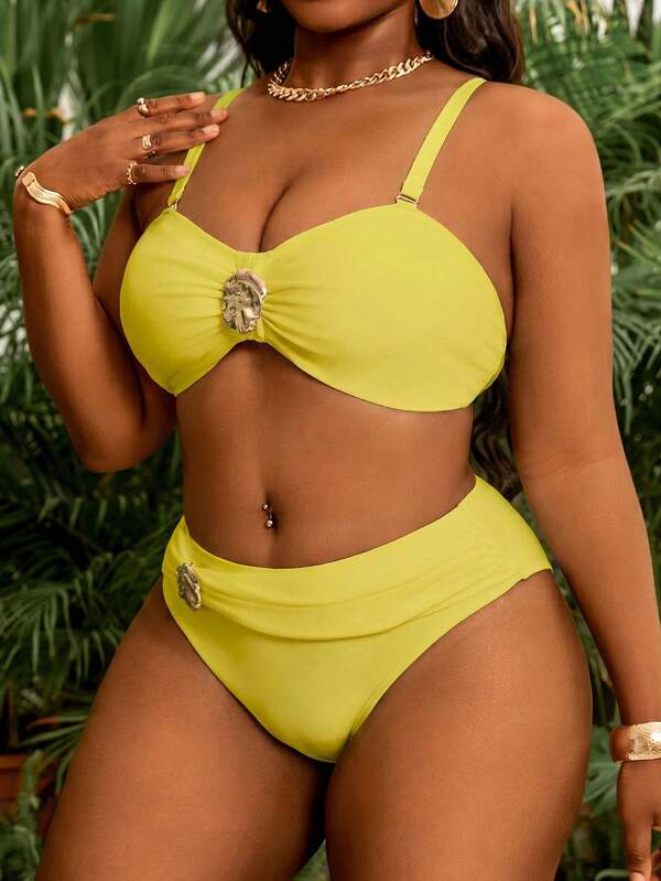 Biquíni Bandeau Cintura Alta Franzido Com Aviamento Plus Size