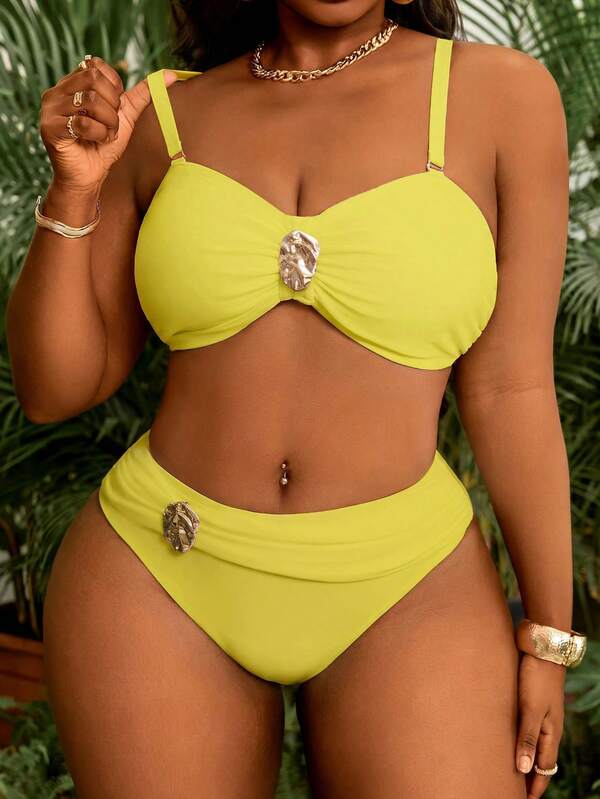 Biquíni Bandeau Cintura Alta Franzido Com Aviamento Plus Size