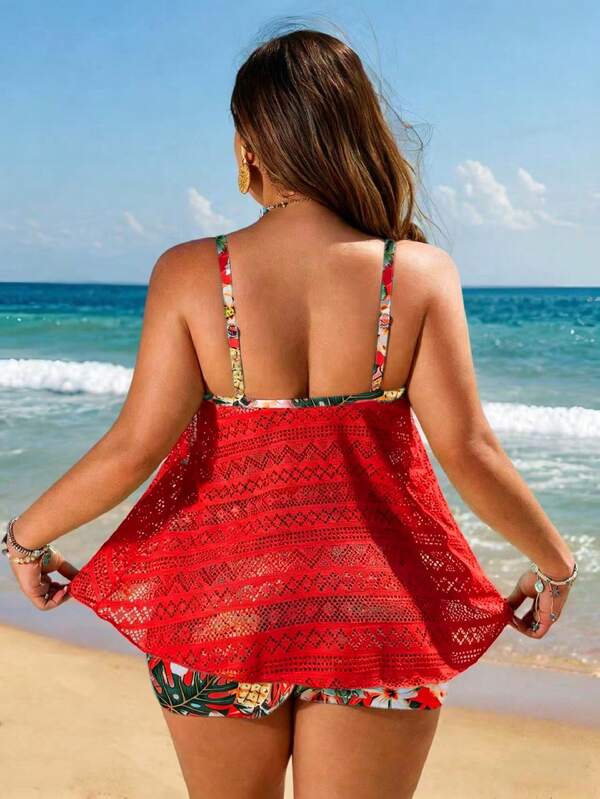 Tankini Alças Finas Com Amarração Alongado Solto Plus Size