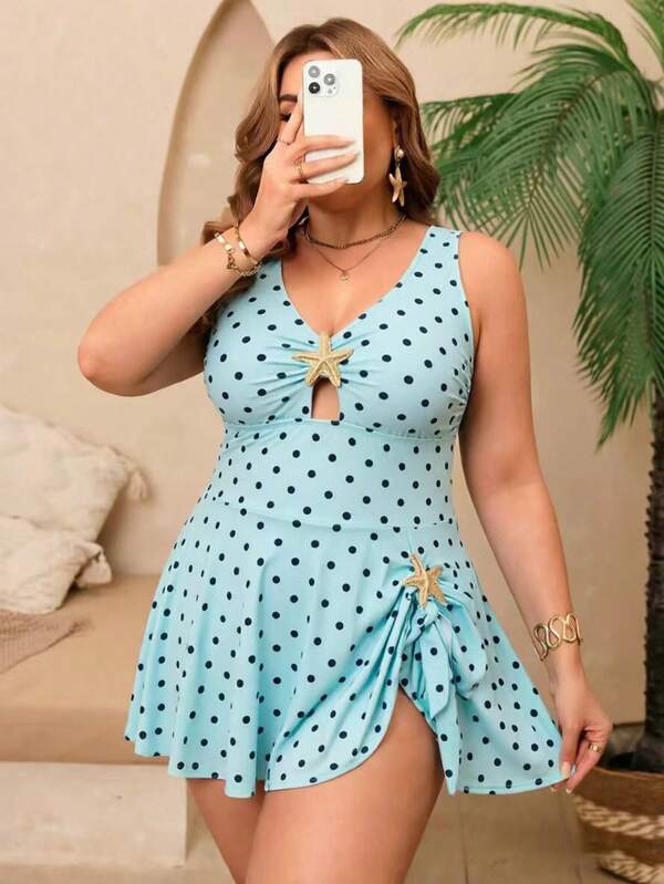 Maiô Decote V Com Aviamento E Saia Modelador Plus Size