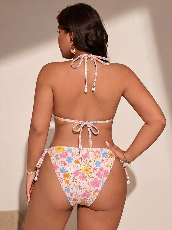 Biquíni Cortininha Com Amarração Estampado Plus Size