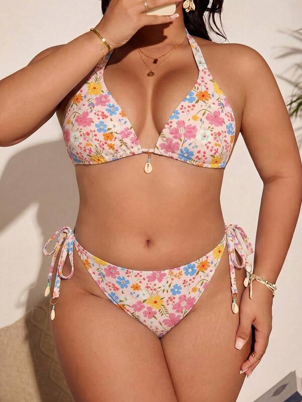 Biquíni Cortininha Com Amarração Estampado Plus Size