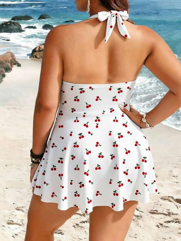 Tankini Frente Única Decote V Alongado Estampado Plus Size