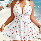 Tankini Frente Única Decote V Alongado Estampado Plus Size