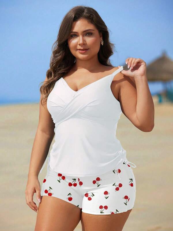 Tankini Decote V Transpassado Modelador Drapeado Plus Size