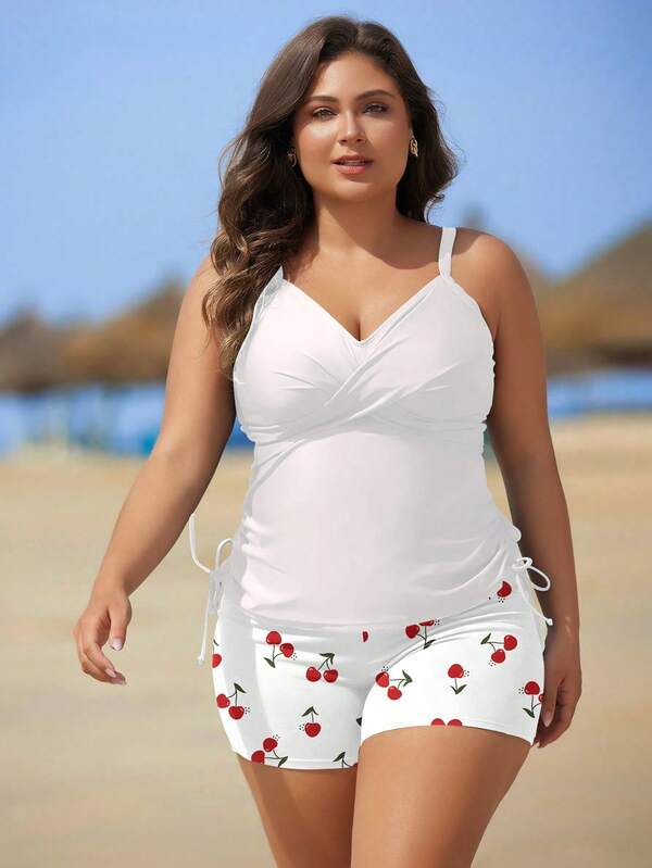 Tankini Decote V Transpassado Modelador Drapeado Plus Size