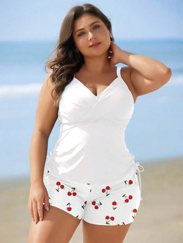 Tankini Decote V Transpassado Modelador Drapeado Plus Size