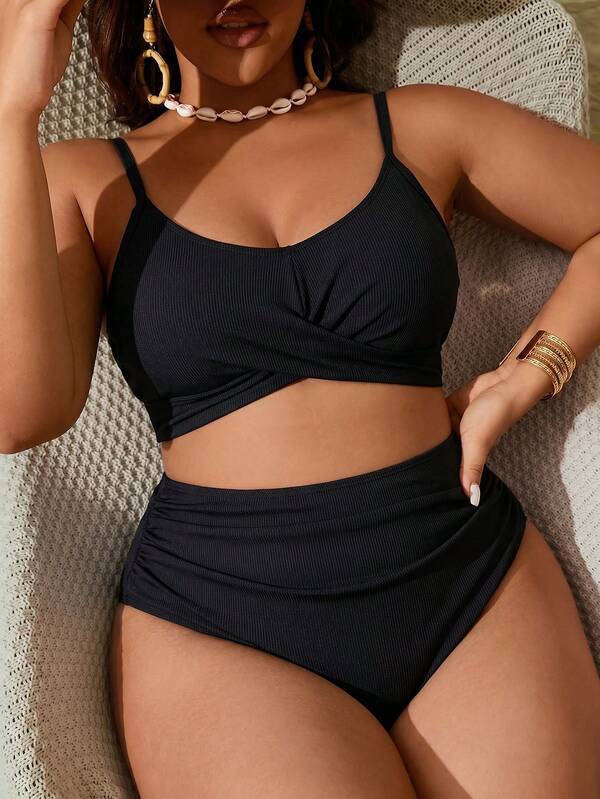 Biquíni Transpassado Cintura Alta Drapeado Modelador Plus Size