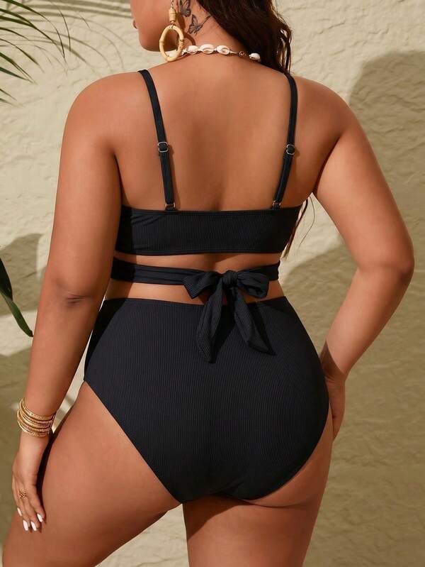 Biquíni Transpassado Cintura Alta Drapeado Modelador Plus Size