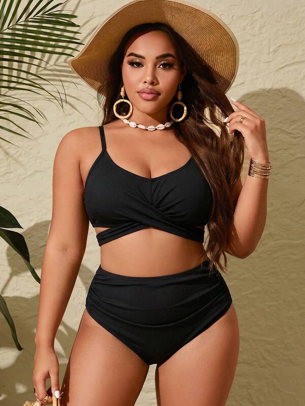 Biquíni Transpassado Cintura Alta Drapeado Modelador Plus Size