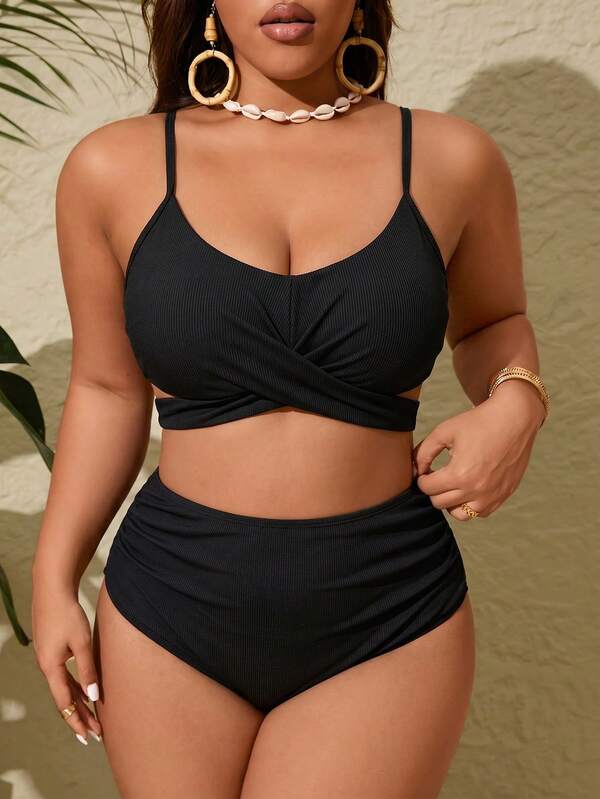 Biquíni Transpassado Cintura Alta Drapeado Modelador Plus Size