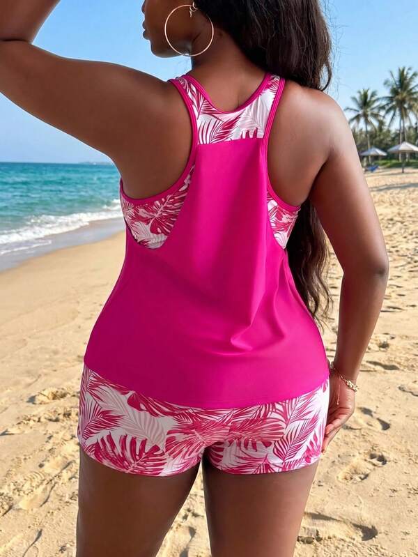 Tankini Decote Redondo Com Franzido Suave Alongado Plus Size