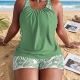 Tankini Decote Redondo Com Franzido Suave Alongado Plus Size