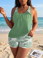 Tankini Decote Redondo Com Franzido Suave Alongado Plus Size