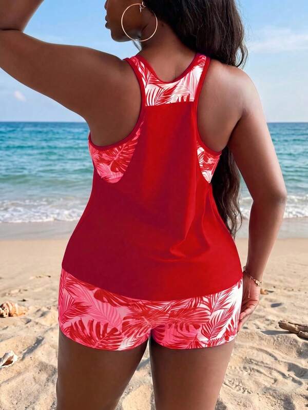 Tankini Decote Redondo Com Franzido Suave Alongado Plus Size