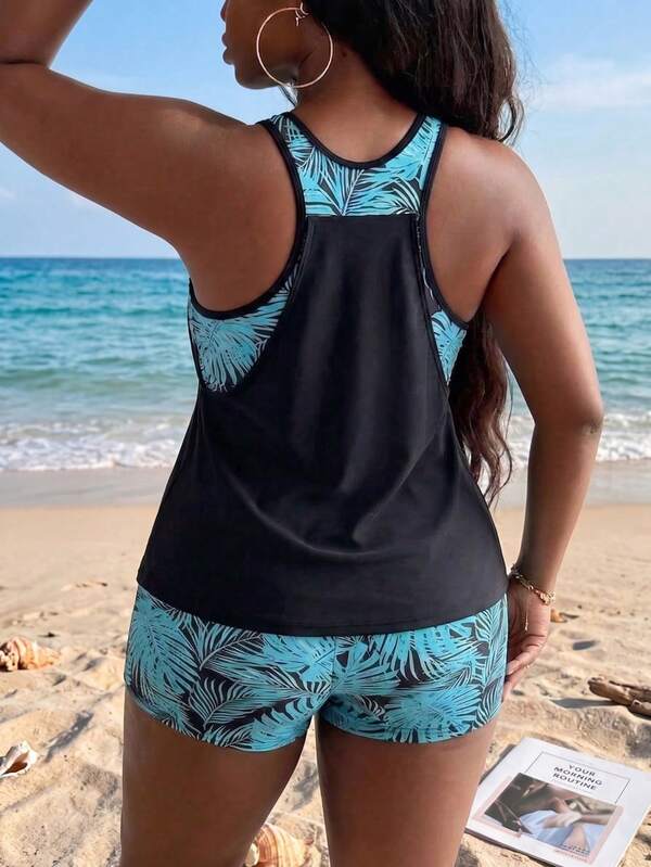 Tankini Decote Redondo Com Franzido Suave Alongado Plus Size
