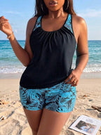 Tankini Decote Redondo Com Franzido Suave Alongado Plus Size
