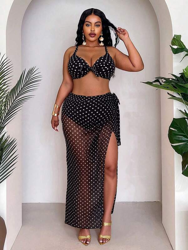 Conjunto Pareô Cintura Alta Estampado Degradê Floral Plus Size