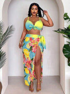 Conjunto Pareô Cintura Alta Estampado Degradê Floral Plus Size
