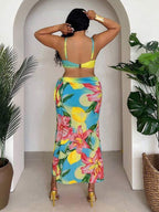 Conjunto Pareô Cintura Alta Estampado Degradê Floral Plus Size