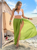 Saída De Praia Pareô Longo Com Amarração E Fenda Plus Size