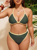 Biquíni Triângulo Cintura Alta Estilo Bicolor Plus Size