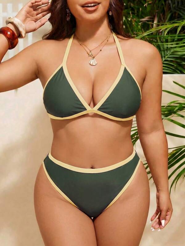 Biquíni Triângulo Cintura Alta Estilo Bicolor Plus Size