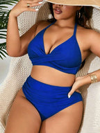 Biquíni Frente Única Cintura Alta Drapeado Canelado Plus Size