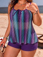 Tankini Alças Finas Com Amarração Vazado Alongado Plus Size