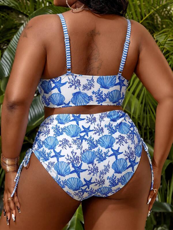 Biquíni Meia Taça Cintura Alta Estampado Resort Plus Size