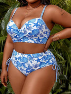Biquíni Meia Taça Cintura Alta Estampado Resort Plus Size