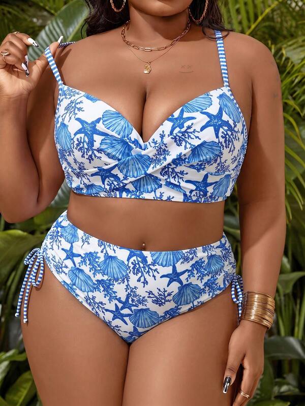 Biquíni Meia Taça Cintura Alta Estampado Resort Plus Size