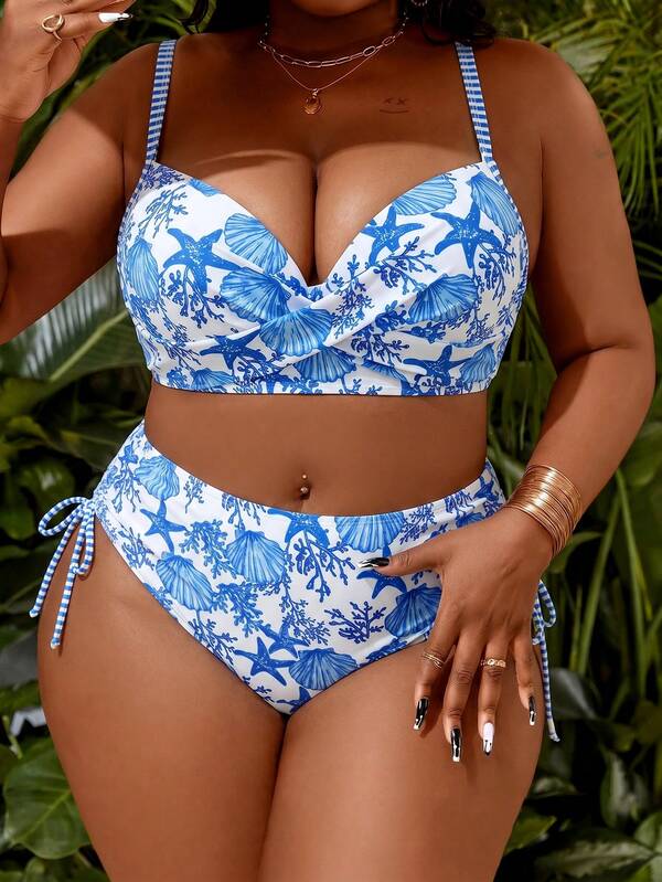 Biquíni Meia Taça Cintura Alta Estampado Resort Plus Size