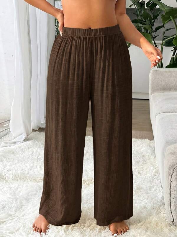 Saída De Praia Calça Pantalona Texturizada Resort Plus Size
