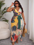Conjunto Transpassado Estampado Com Pareô Plus Size