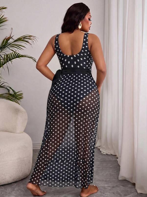 Conjunto Transpassado Estampado Com Pareô Plus Size