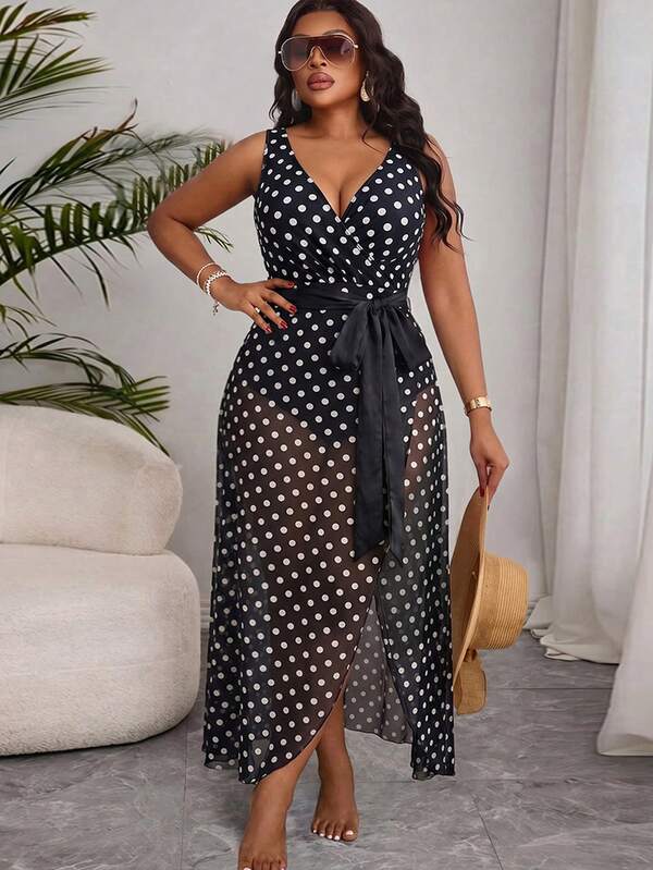 Conjunto Transpassado Estampado Com Pareô Plus Size