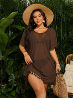 Saída De Praia Curta Em Tule Com Franjas E Transparência Plus Size