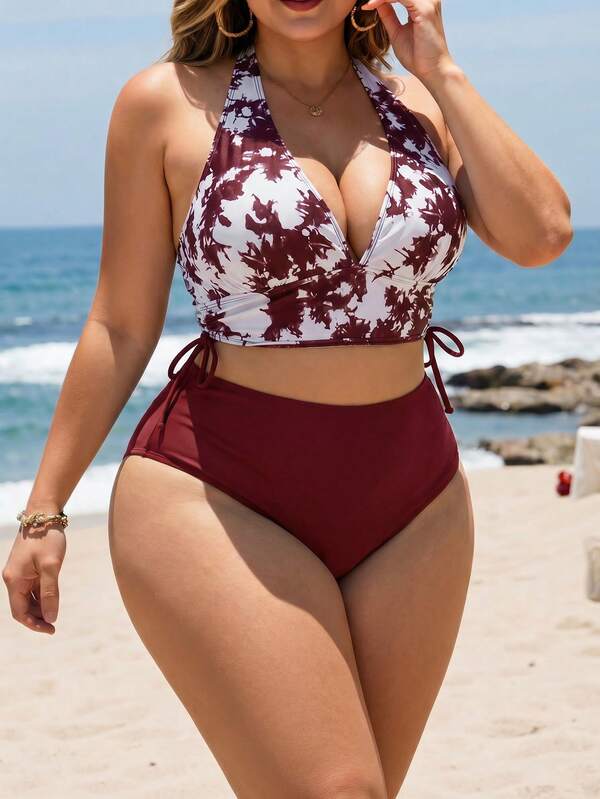 Biquíni Frente Única Cintura Alta Estampado m Cima Plus Size